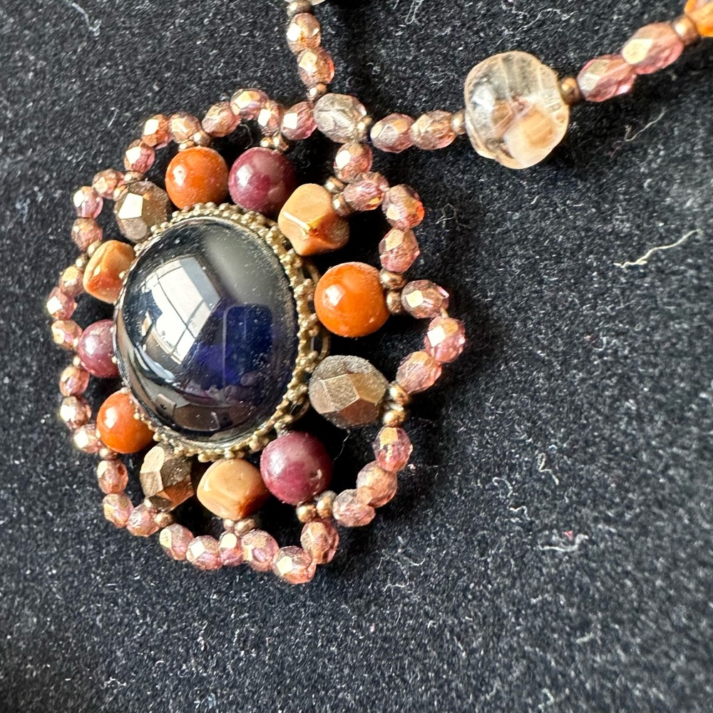Boho Beaded Earth-tone Necklace with Swarski Crystals - Picture 2 of 6